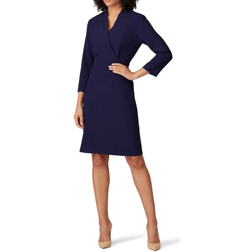 MM Lafleur the Niko Dress Blue V-Neck Faux Wrap Career Office Size 6